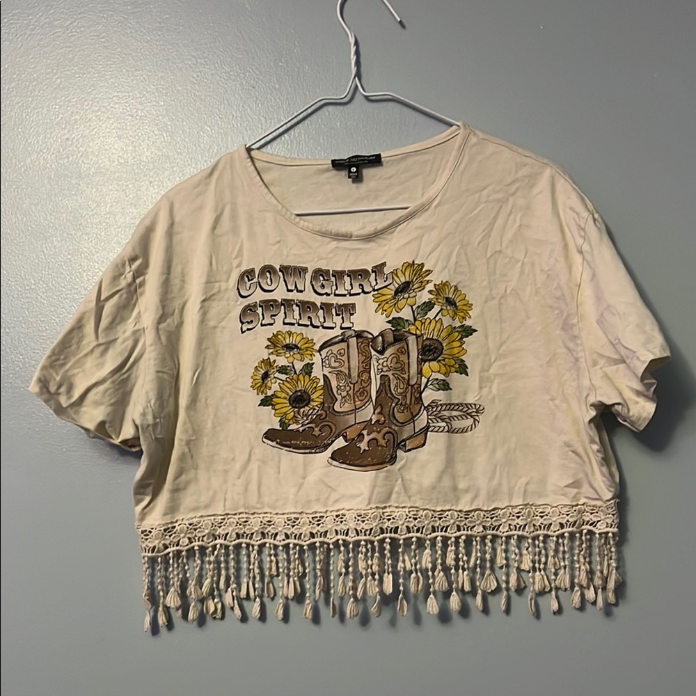 Cowgirl Spirit Graphic Crop Top with Fringe